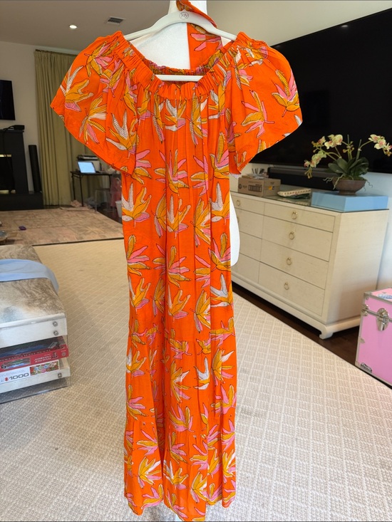 Oliphant Dresses & Skirts - Oliphant- Women’s Orange Off The Shoulder Tropical Print MIDI Dress- Size: Small